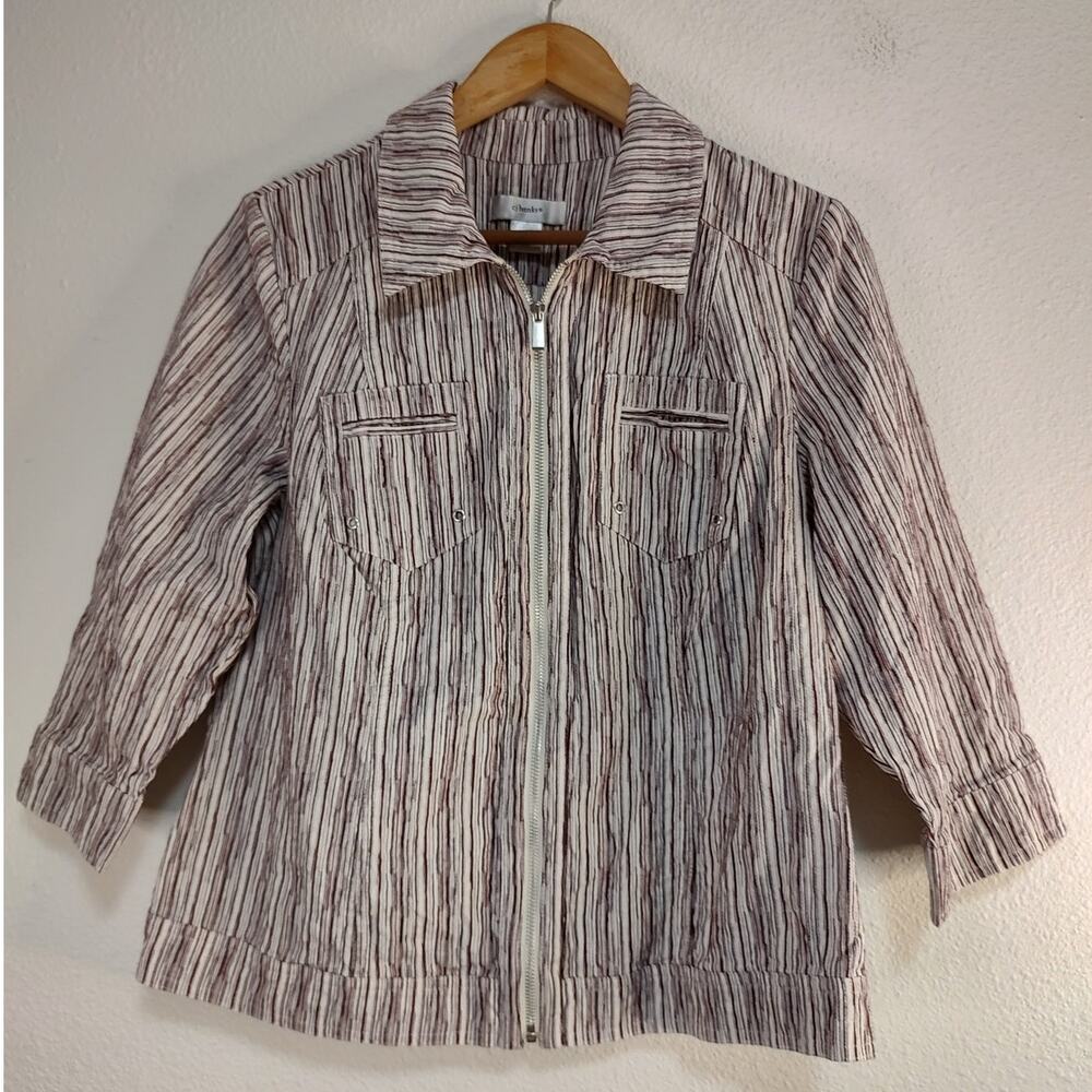 CJ Banks Purple White Vertical Stripe 3/4 Sleeve Zip Front Seersucker Jacket X